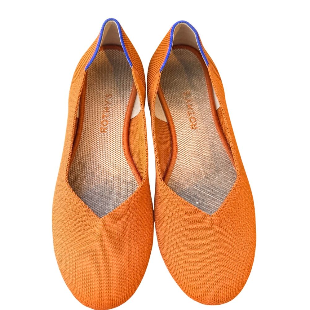 Rothy's The Flat Round Toe Rust/Orange Slip-On Shoes Ballet Flats Women's Sz 10